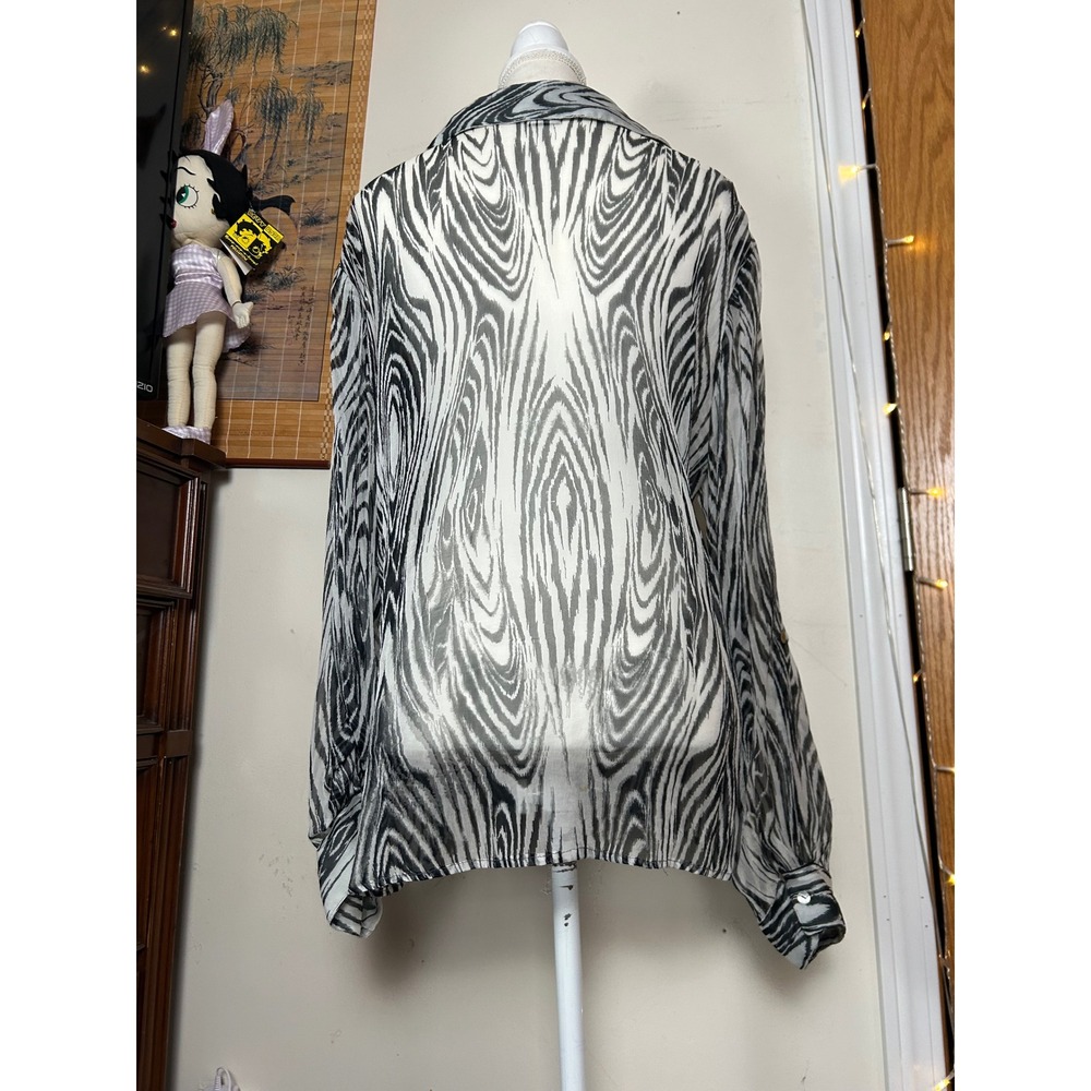 CASUAL STUDIO Sheer Zebra Print Neck Long Sleeve Button Up Blouse Top Women's L - Picture 3 of 8